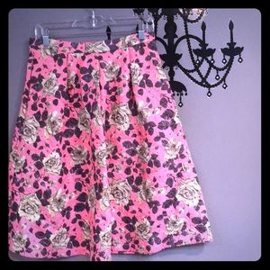 Midi pink skirt w/ black flowers. Has pockets!